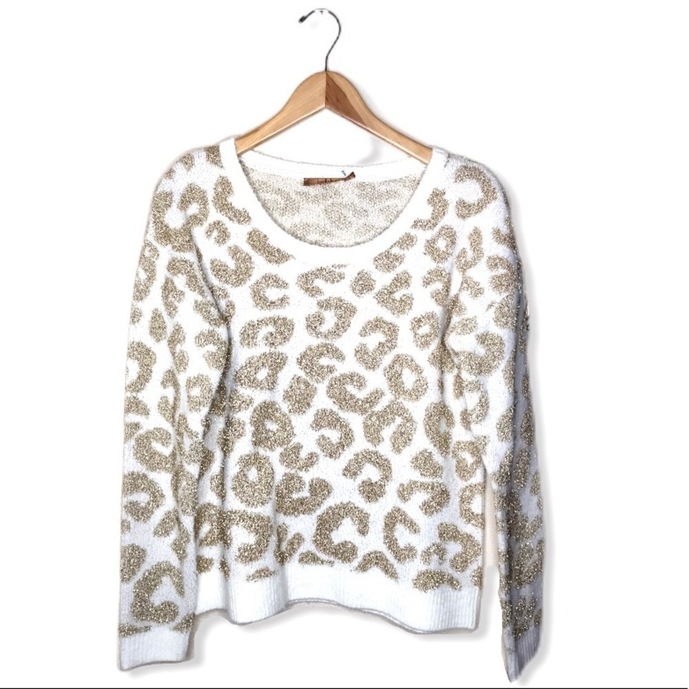 BELLDINI White & Gold Leopard Print Sweater - Picture 4 of 8